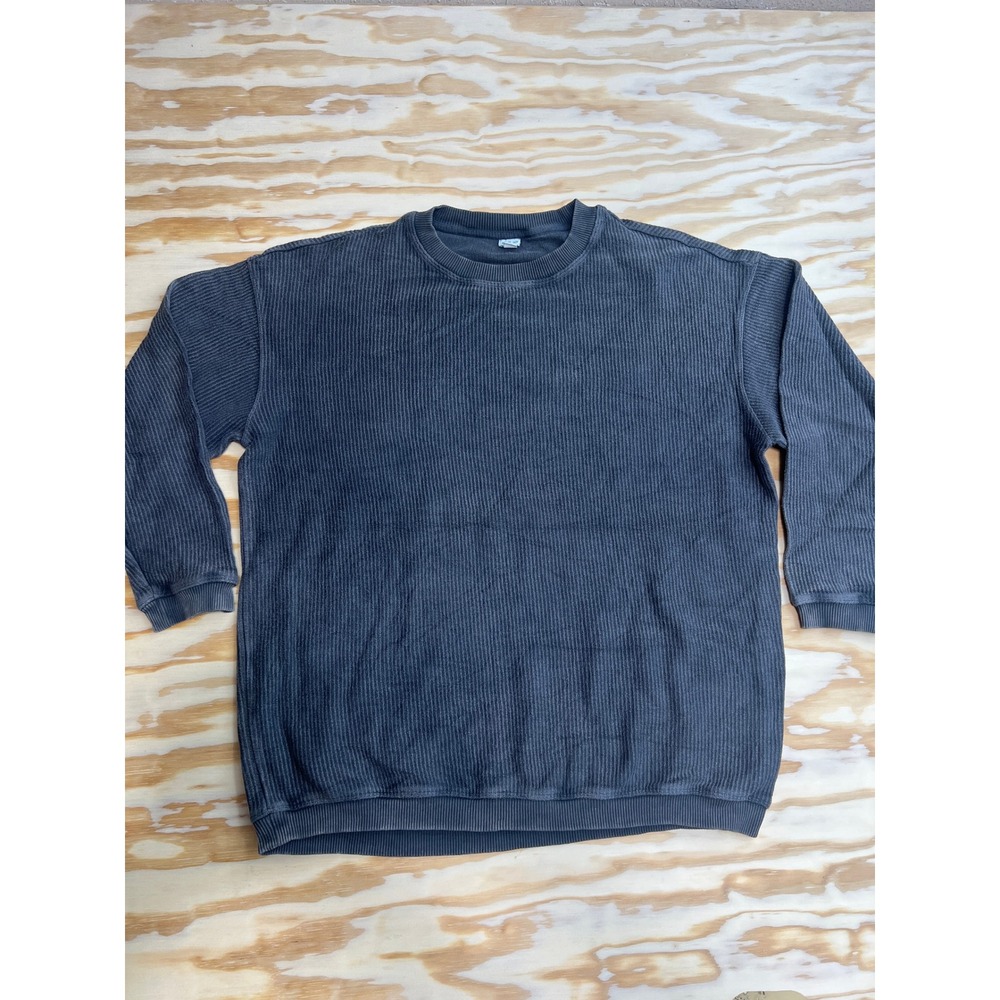 Aerie Oversized Corded Ribbed Crew Neck Sweatshirt Charcoal Grey XS